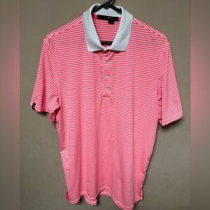 RLX Ralph Lauren Pink and White Striped Polo with White Collar, L